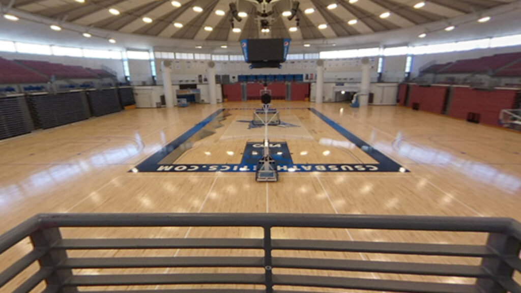 Coussoulis Arena observation deck facing basketball court